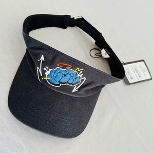 MCM Black Visor with Blue and Orange Graffiti Embroidery